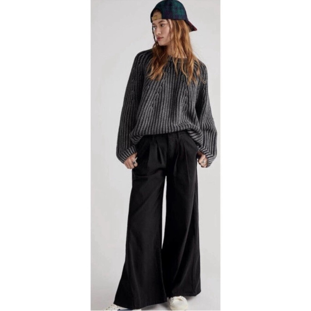NWT Free People Equinox Denim Trouser Jeans Wide Leg We The Free Black